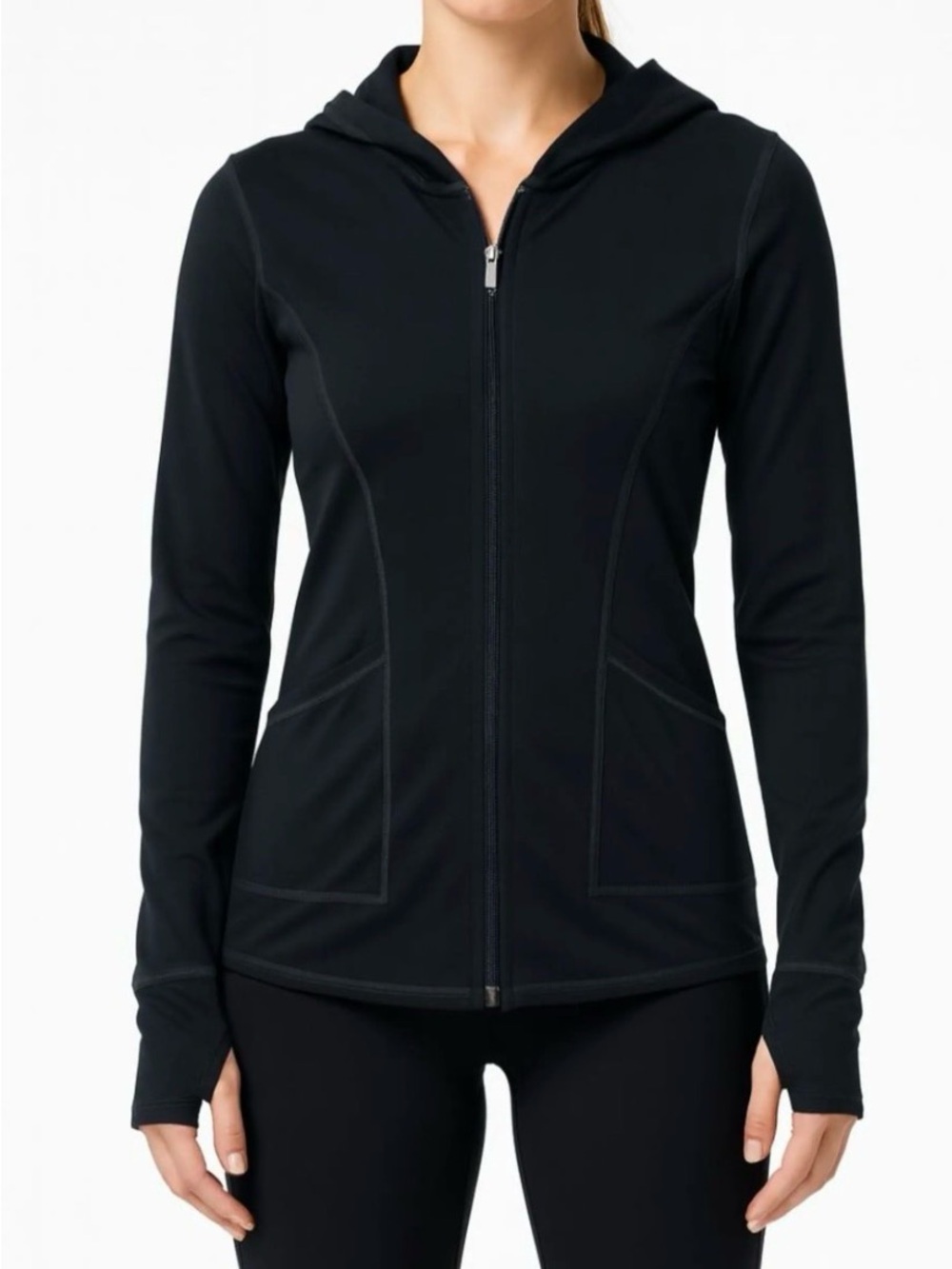 EUC Lucy-Full Zip Hooded Jacket Women's Sz Sm Black Yoga Sweatshirt Activewear